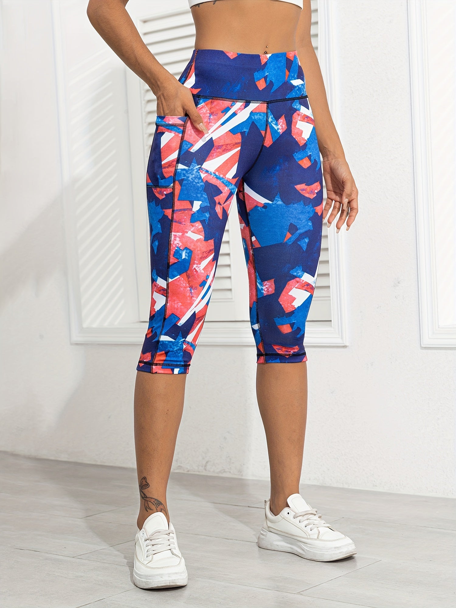 Cropped Sports Fitness Leggings With Pockets
